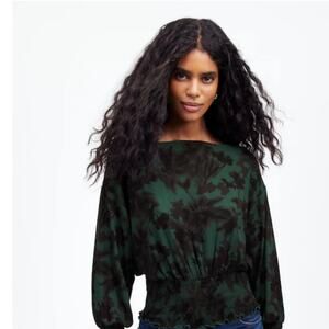 NWT Madewell Cinched Long Sleeve Top Green And Black Floral M